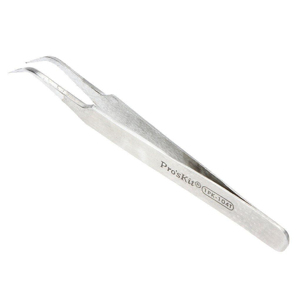 ProsKit 1PK-104T Fine Tip Curved Tweezer (120mm) Stainless Steel